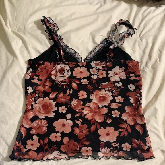 Black Blouse with sheer pink flowers - Picture 2 of 3